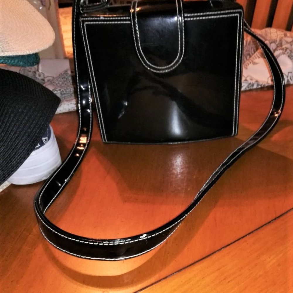 Vintage 90s Vinyl Bag Black Patent Leather Look